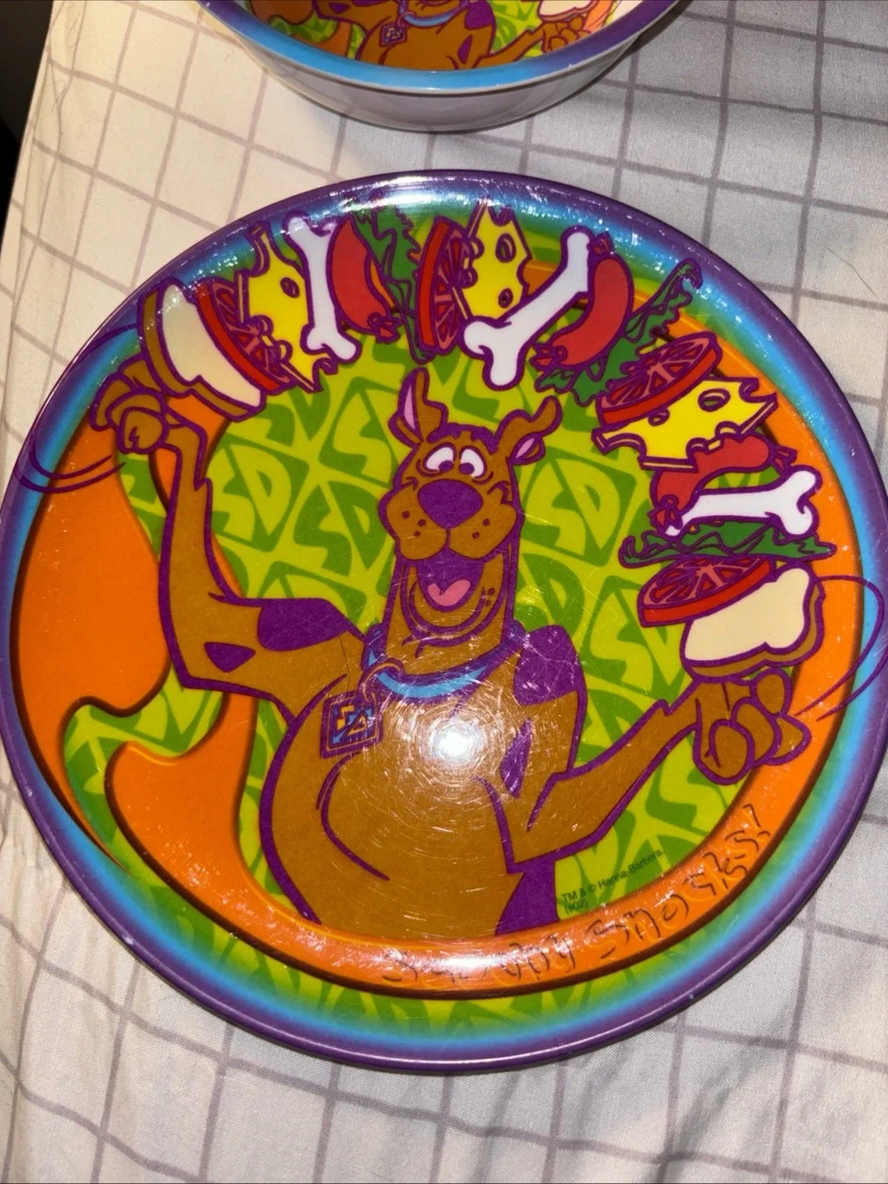 Scooby-Doo Kids Purple Edge Bowl and Plate Set - Colorful Scooby Design